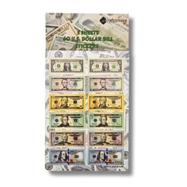CraftomizeUSA - Dollar Bill Stickers, USA Play Money Stickers, U.S Dollar Sign Sticker Set, USA Dollar Sticker, 60 Pieces, 5 Sheets, Waterproof Vinyl,