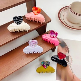 Elegant Medium Flower Heart & Cute Sweet Shark Hair Clip for Ponytails Kids Pin Purple 5.5CM - Papia Maker Direct Deal 5ea