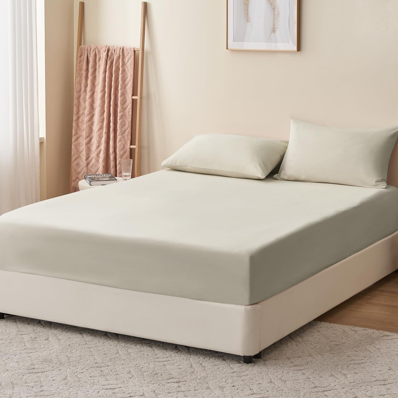 RUIKASI King Fitted Sheet Deep - Linen Bottom Sheet for