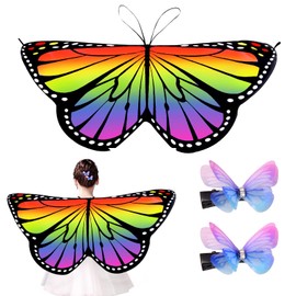 Schmetterlingsflügel Kinder, 3 Pcs Kostüm Schmetterling Mädchen Kostüm Schmetterling Umhang mit Schmetterling Haarspangen für Mädchen Prinzessin Pretend Play Party Gefälligkeiten