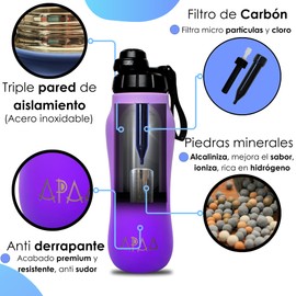 APAA Purify Ergonómica - La Única Botella que Purifica, Filtra y Alcaliniza el Agua. 710ml. Mantiene temperatura por 24 horas