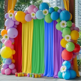 GEWONELIFE 10x7FT Rainbow Backdrop Curtains, Wrinkle-Free Polyester Fabric with Rod Pockets, Colorful Party Decoration for Weddings, Birthdays, Engagements,Graduation and Holiday Photo Booth Props