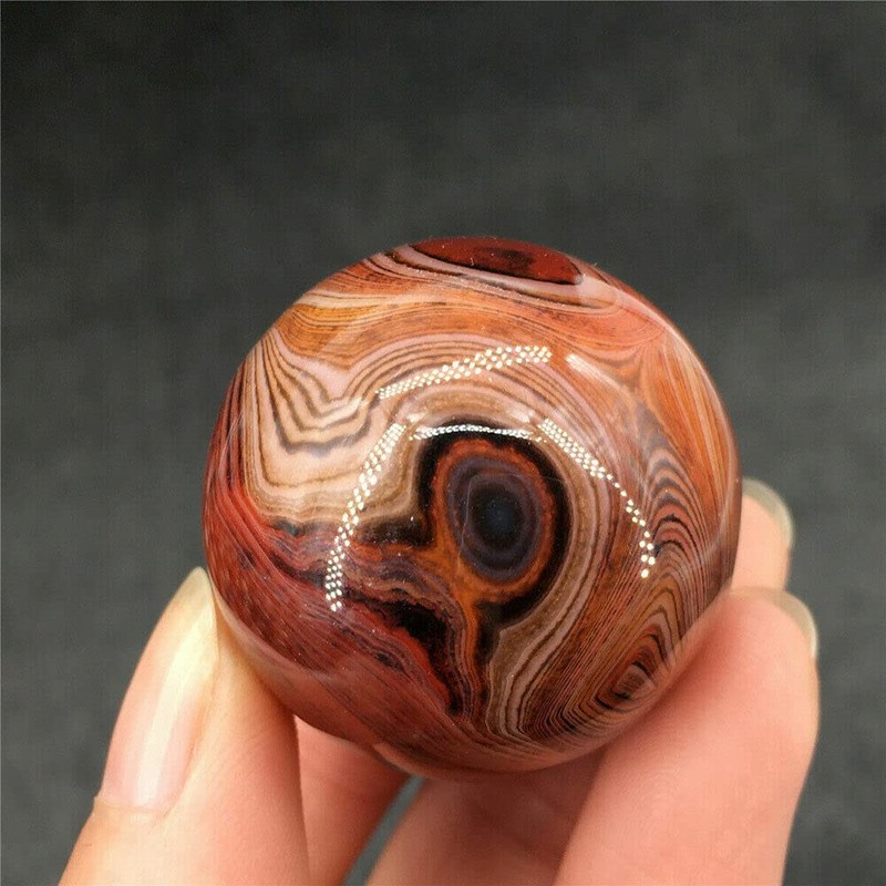 TEAMWILL Natural Silk Agate Banded Ball Quartz Crystal Sphere Tumbled