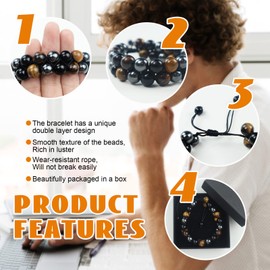 Yitexin 10 mm Tiger Eye Bracelet Men, Beaded Bracelets for Women, Adjustable Healing Crystal Bracelet, Black Obsidian Chakra Bracelet for Yoga Protection Energy Good Luck, tiger eye