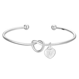 Diorra Initial Bracelet for Women, S925 Sterling Silver Bracelets Adjustable Heart Charm Open Knot Cuff Bangles Jewellery Gifts for Women Girls