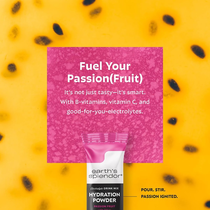 Earth's Splendor Hydration Powder, Passion Fruit | 10 Pack |