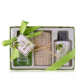 Accentra - Shower Set Women Gift Set Olive in Beautiful Gift Box - 3-Piece Care Set with Shower Gel, Body Lotion and Sisal Towel - Wellness Gift Set for Birthday, Valentine's Day
