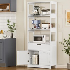 Sikaic 64 Inches Freestanding Storage Cabinet Furniture with Shelves and Drawer White