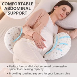 WQU Pregnancy Pillow, Maternity Pillow for Sleeping, Pregnancy Pillow, Support for Back, Abdomen, Hips, Legs for Pregnant Women, Removable and Adjustable with Pillow Case
