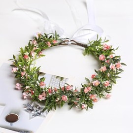 Yili Maizi Babys Breath Girl Pink Flower Crown Artificial Floral Headband Headpieces Headband Hair Wreath Accessories Photo Prop