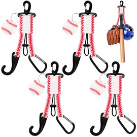 Fiwochic 4 Pcs Baseball Gear Hanger Dugout Organizer Softball 3 in 1 Baseball Fence Hooks with Name Luggage Tags Softball Team Gift for Hiking Camping Backpack Glove Helmet Drinking Bottle Hanging