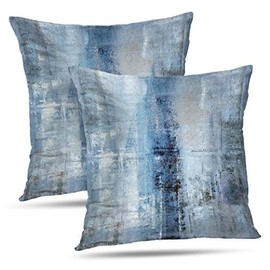 Alricc Blue and Grey Abstract Art Artwork Pillow Cover, Gallery Modern Decorative Throw Pillows Cushion Cover for Bedroom Sofa Living Room 18 x 18 Inch Set of 2