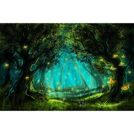 Fantasy Fairy Forest Aquarium Background Mysterious Magical Forest Lush Green Huge Trees Terrarium Background Butterfly Natural Landscape Aquarium Backdrop Fish Tank Backdrop Vinyl 24x12in