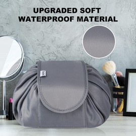 Lazy Drawstring Makeup Bag Large Capacity Waterproof Travel Cosmetic Bag Makeup Bag Storage Organizer for Women Girls, gray