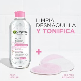 Garnier Skin Active Agua Micelar Todo-en-1, Limpia y Desmaquilla, 400 ml | Limpieza, desmaquillaje y tonificación en un paso. Fórmula vegana sin perfu