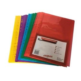 Pack of 50 A4 Assorted Colour Clear Punched Pockets by Janrax