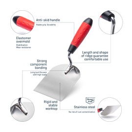 COMENSAL Masonry Trowel 100 mm - Plasterer's Spatula - Plastering Trowel - Stainless Steel - Plaster Trowel - Non-Slip Soft Grip - Made in EU