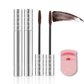 Telescopic Mascara Waterproof Lengthening & Volumizing, Hypoallergenic Tubing Formula for Sensitive Eyes, Smudge-Proof Long-Lasting Lash Makeup with Precision Brush (2PC-Brown)