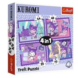 Trefl - Kuromi, Day Kuromi - Puzzles 4in1, 4 Puzzles, 35 to 70 Pieces - Various Difficulty, for Children from 4 years