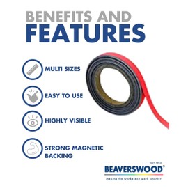 Magnetic Steel Easy-Wipe Tape, Thin & Flexible, Cut to Fit Strip, Strong Magnetic Tape, High Visible Identification, Suitable For All Non-Magnetic Surfaces - Red - H.15mm x W.10M