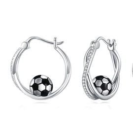 POPLYKE Basketball / Football Earrings for Women Sterling Silver Hoop Earrings Sports Jewellery Gift for Women, Sterling Silver, No Gemstone