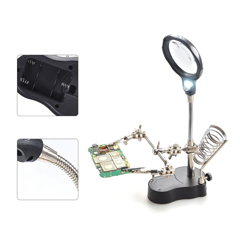 Magnifying Glass Soldering Station LED Lamp Magnifier with Auxiliary Clips