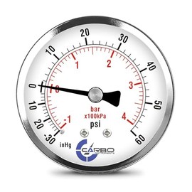 CARBO INSTRUMENTS Carbo Instruments 2-1/2" Pressure Gauge, Chrome Plated Steel Case, Dry, Compound Vacuum -30 Hg - 0-60 Psi Back Mount 1/4" Npt 2- 1/2 28-36A