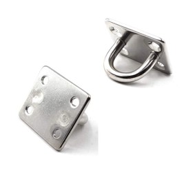 HOMPER 4Pcs M5 304 Stainless Steel Oblong Pad Eye Plate and 4Pcs Carabiner Clips, Marine Hardware Staple Hook Loop With 16 Screws and Plastic Plugs