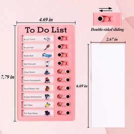 FOWSRHRG 1pc Sliding Routine Chart with 100pcs Blank Cardstocks, Chore Chart for Kids, Reusable To Do List, Detachable RV Checklist Board, Plastic Checklist Board for Check Items (Pink)