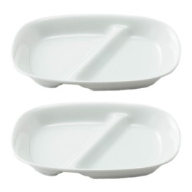 Yamago Pottery Platter, White, Approx. Depth 7.1 x Width 8.8 x Height 1.2 inches (18.0 x 22.3 x 3.0 cm), Lightweight Partition Plate (Set of 2)
