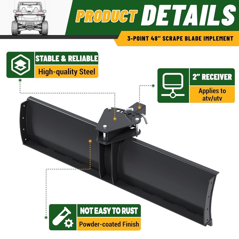 ECOTRIC 3-Point 48" Scrape Blade Implement 2 Inch Receiver ATV