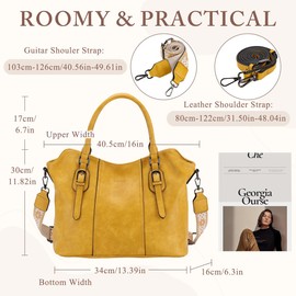 VASCHY Hobo Bags for Women, Vegan Leather Top Handle Satchel Shoulder Purse Handbag Purse with Crossbody Guitar Strap Yellow