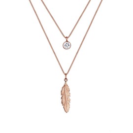 Elli Women's Boho Feather Necklace with Crystal in 925 Sterling Silver, Crystal