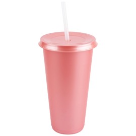 Vasos de plástico con tapa y popote | Vaso reusable tipo termo para café, té y agua | Libre de BPA | Vaso con tapa y popote de 24 Oz | Paquete de 50 vasos color Rose Gold