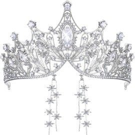 Tiara Crystal Crown for Bridal, Princess Tiara Wedding Tiara Crown for Wedding Prom Proms Pageants Parties Birthday, 0980 silver (crown + earrings)