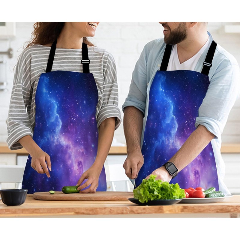 afidomu Galaxy Apron for Women Men, Starry Sky Blue Purple