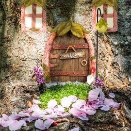 Relaxdays Porta delle Fate, Set, 2 Finestre Incantate 1 Fairy Door 1 Lanterna, Resiste Intemperie, per Tronchi, Colorato