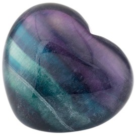 SUNYIK Natural Fluorite Carved Puff Heart Pocket Stone,Healing Palm Crystal Pack of 1(1.6")