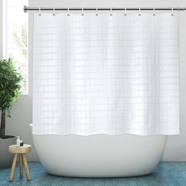 YISURE White Textured Short Shower Curtain, Small Shower Curtain Set for Bathroom Tub, Polyeter Fabric Shower Curtain and Plastic Hooks 70" W x60 L