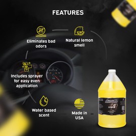 Lane's Premium Car Air Fresheners - Lemon Scent Water Based - 128oz Odor Neutralizer For Pet & Food From Car Interior Leather, Carpet, Upholstery Great For Cars, Trucks, SUVs, RVs & More
