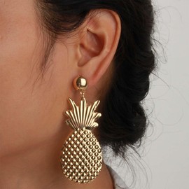 Yienate Cute Pineapple Fruit Drop Earrings Funny Large Golden Pineapple Dangle Earrings Boho Statement Creative Summer Fruit Theme Pineapple Earrings Hawaiian Beach Earrings Jewellery for Women, Zinc,