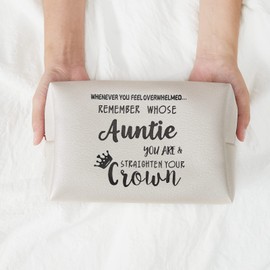 Auntie Gifts Leather Makeup Bag -Auntie Gift from Niece Nephew - Inspirational Gifts for Auntie,Inspirational Makeup Bag Gift,Gift for Christmas,Birthday Gifts for Auntie