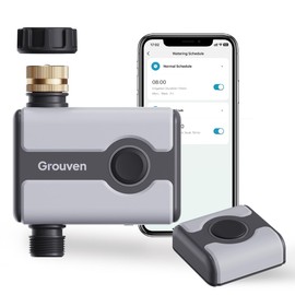 Grouven WiFi Water Timer Brass Inlet Sprinkler Timer for Garden Hose Bluetooth Wi-Fi Remote Control Compatible with Alexa and Google Irrigation System with Rain Delay Function