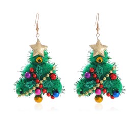 Green Christmas Tree Bell Earrings Christmas Bell Bowknot Dangle Earrings Xmas Bow Wreath Earrings New Year Festive Gift for Women Teen Girls (Green)