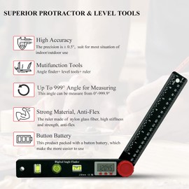 Vodlbov Digital Protractor 999.9° Digital Spirit Level, Angle Bevel Ruler with LCD Display, Angle Measuring Device with Horizontal Vertical Circular Bubbles for Woodworking