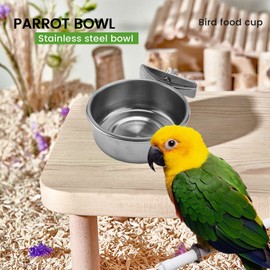 PRATYAHARA 3-Piece Feeder Cup Stainless Steel Parrot Feeder Cup Animal Cage Water Food Bowl S