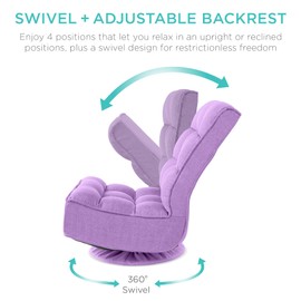 Best Choice Products Reclining Folding Floor Gaming Chair for Home, Office, Lounging, Reading w/ 360-Degree Swivel, 4 Adjustable Positions, Tufted Cushions - Lavender