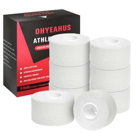 White Athletic Sports Tape Strong Easy Tear NO Sticky Residue BEST TAPE for Athlete & Medical Trainers. PERFECT on bat, Lacrosse/Hockey stick, Lifters, Climbers & Boxing 1.5" x 32.8 Feet, 8 Packs