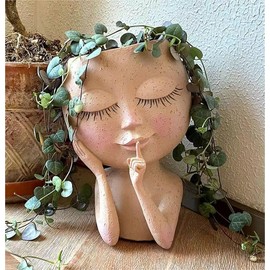 Face PlanterDing Zan PoDing zants Succulent Planters, Face Flower Pot Head Planter for Indoor Outdoor Plants with Drainage Hole Cute Lady Face Plant Pots(White)