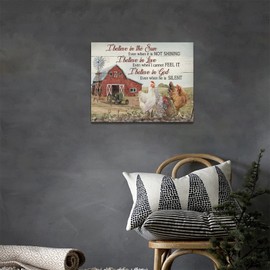 banonaty Rooster Kitchen Decor Wall Art Rustic Farmhouse Chicken Barn Pictures Wall Decor Country Inspirational Quotes Canvas Prints Home Office Decorations For Bathroom Dinning Room Framed 16''x12''